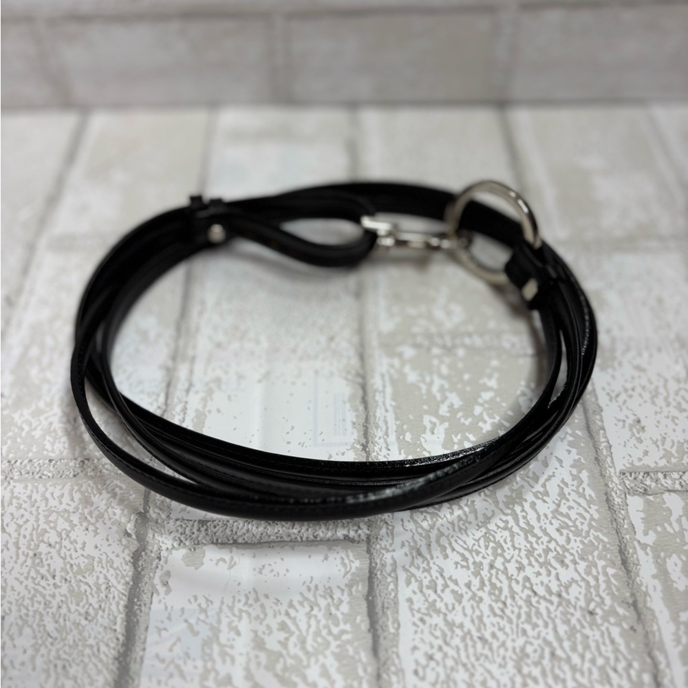 Black Leather Belt Womens vintage Y2K with Silver Buckle toggle bridle medium - Picture 4 of 7
